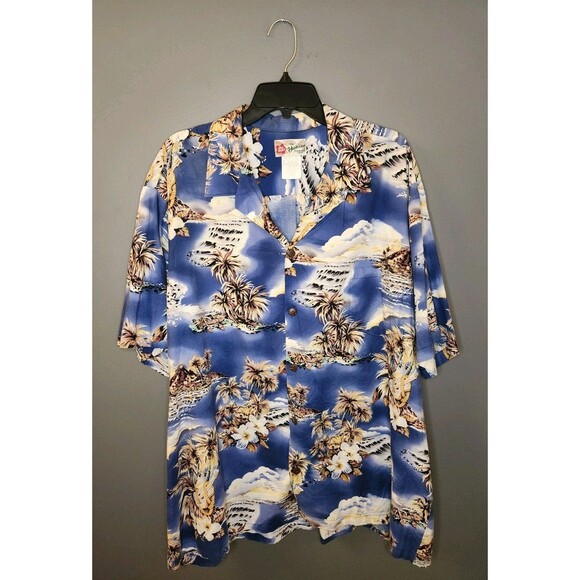 Hilo Hattie Hawaiian Shirt Men's 3XL Blue Short Sleeve Floral Palm Trees‎ Beach - Picture 2 of 4
